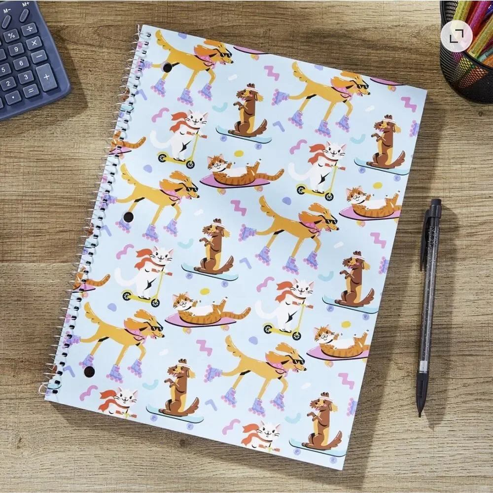 Pack of 5 Pen + Gear Wide Ruled Notebooks 8x10.5 Cats Dogs 80 Sheets Spiral Lot